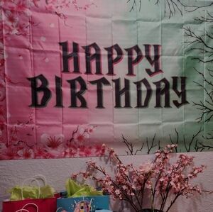 Happy Birthday Cloth Banner Pink and Green Wicked Themed Party EUC